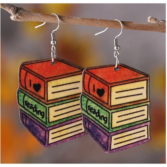 Boutique Jewelry - 2/$30 Book Earrings NEW Bookish Gift Book Lover Wooden I Love Reading